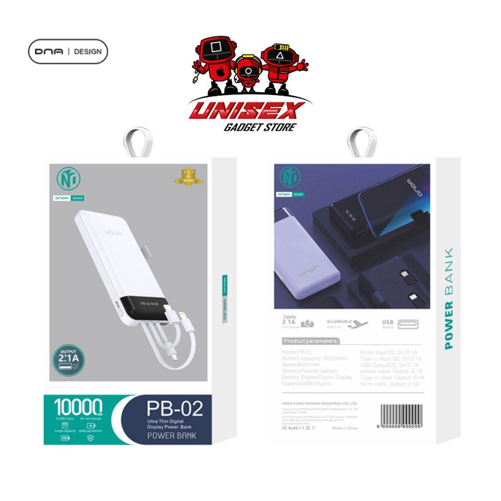 DNA design PB-02 PowerBank 10000mah LED Digital display 3in1 Cable ...