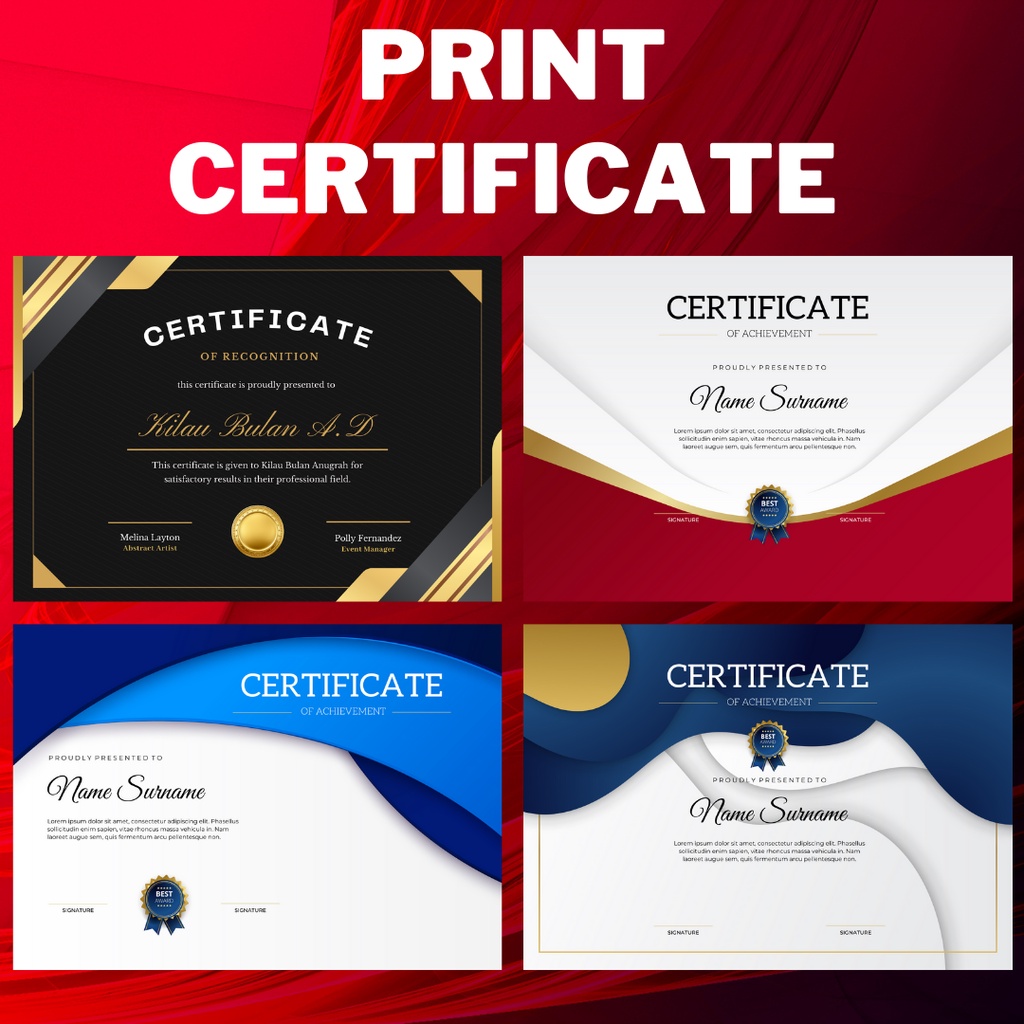PRINT CERTIFICATE A4 SIZE (260gsm glossy paper) Shopee Malaysia