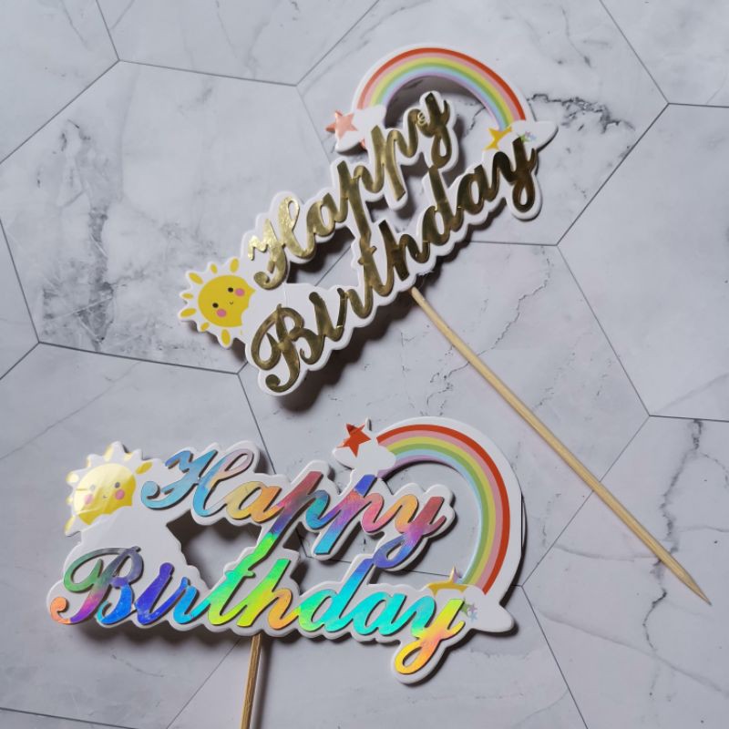 READY STOCK!! Rainbow Happy Birthday cake topper silver/gold | Shopee ...