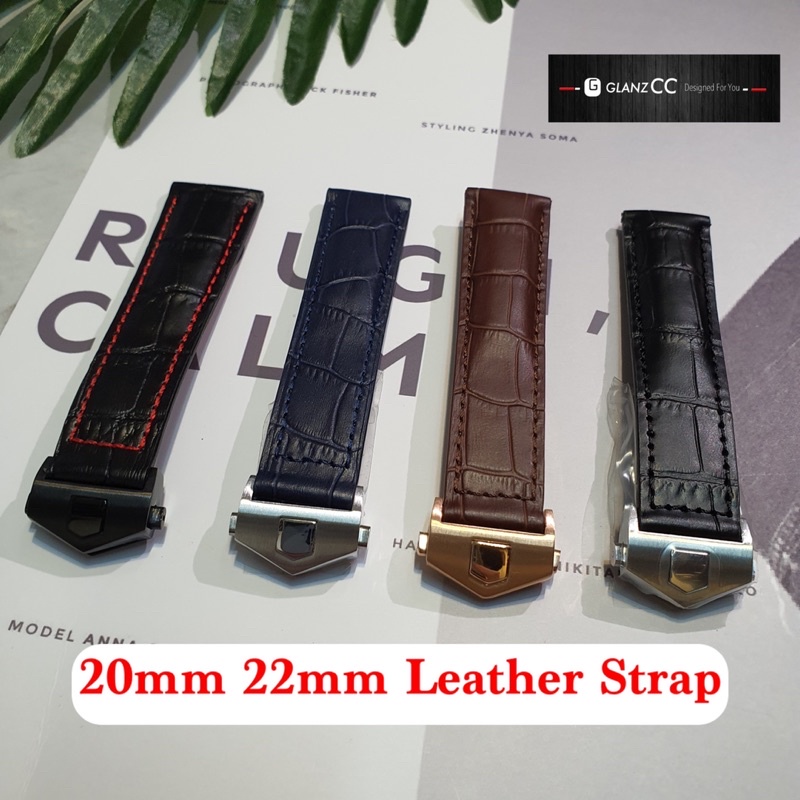 TG Design Leather Watch Strap With Deployment Clasp 20mm 22mm 24mm