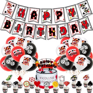 Casino Theme Party Decorations - Las Vegas Casino Night Birthday Party  Supplies Red Black Balloons Garland Kit Poker Happy Birthday Photo Backdrop  for