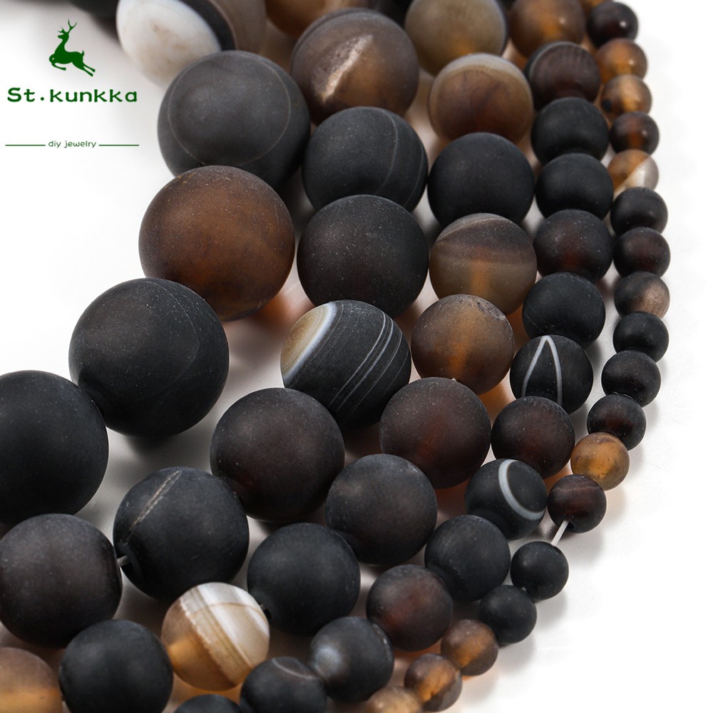 St.kunkka Strips Agates Beads Stone Round - Matte Coffee (1Strand/Lot 4 ...