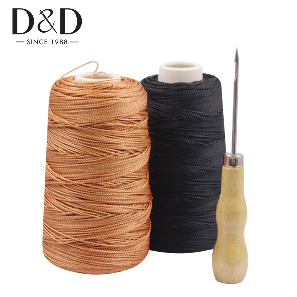 300M Nylon Sewing Thread Leather Sewing Waxed Thread & Wooden Handle Sewing Awl for Repair Shoes