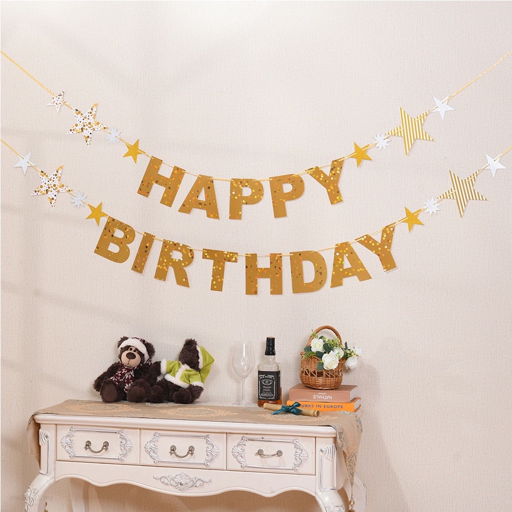 1 Set Star Glitter Party Banner Happy Birthday Banner Shine Glitters 