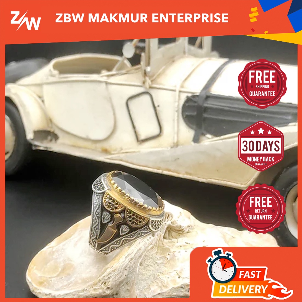 BUATAN TURKI ORIGINAL Cincin Perak Batu Onyx Lelaki, Cincin Perak Batu