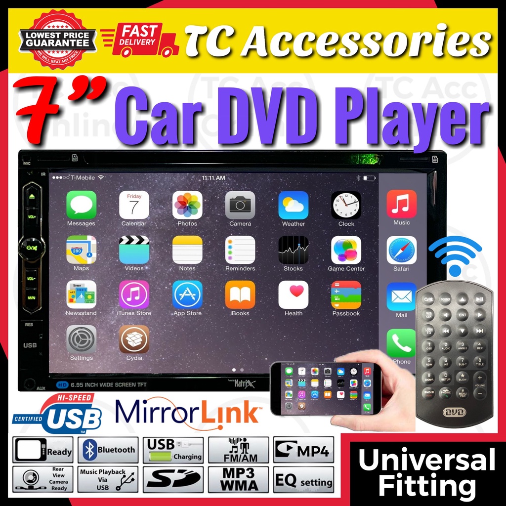 7 inch CAR DVD Player Universal Fitting FULL HD 2 DIN USB MICRO