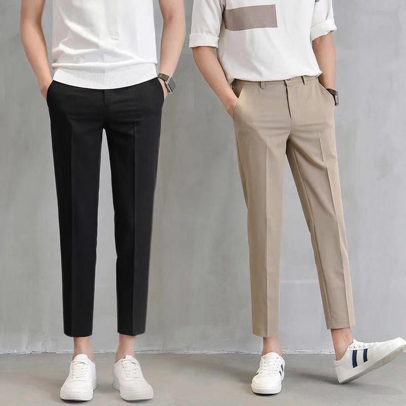 Men Cropped Pants Business Trousers Formal Regular Fit Long Pants Elastic Pants Men Casual Slim Fit Seluar Panjang Slack Shopee Malaysia