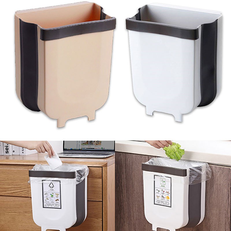 Bakul Sampah Dapur Kitchen Dustbin Folding Mounted Wall Hanging Trash 