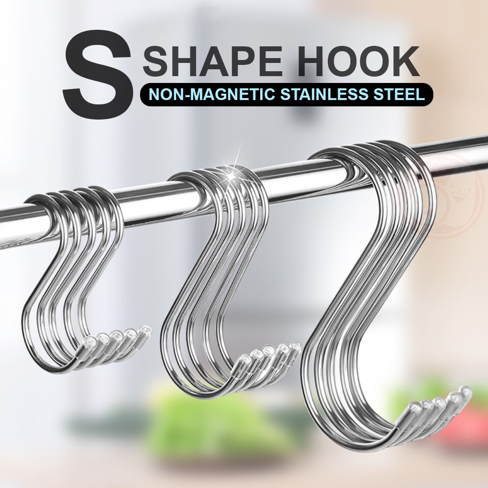 5pcs Stainless Steel S Shaped Hook, Kitchen Bathroom Clothing S-shaped  Hanger Hooks, Multifunctional Metal Hanging Hook