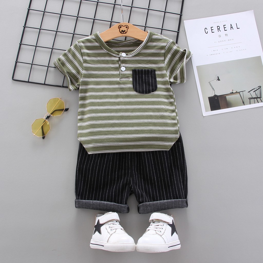 ♛MIC♛ Korean 1-4T Baju Budak Lelaki Set Baby Boys Suits Baju T shirt  Short Pants 2Pcs Kids Clothes Boy Tshirt Shorts 男童套装