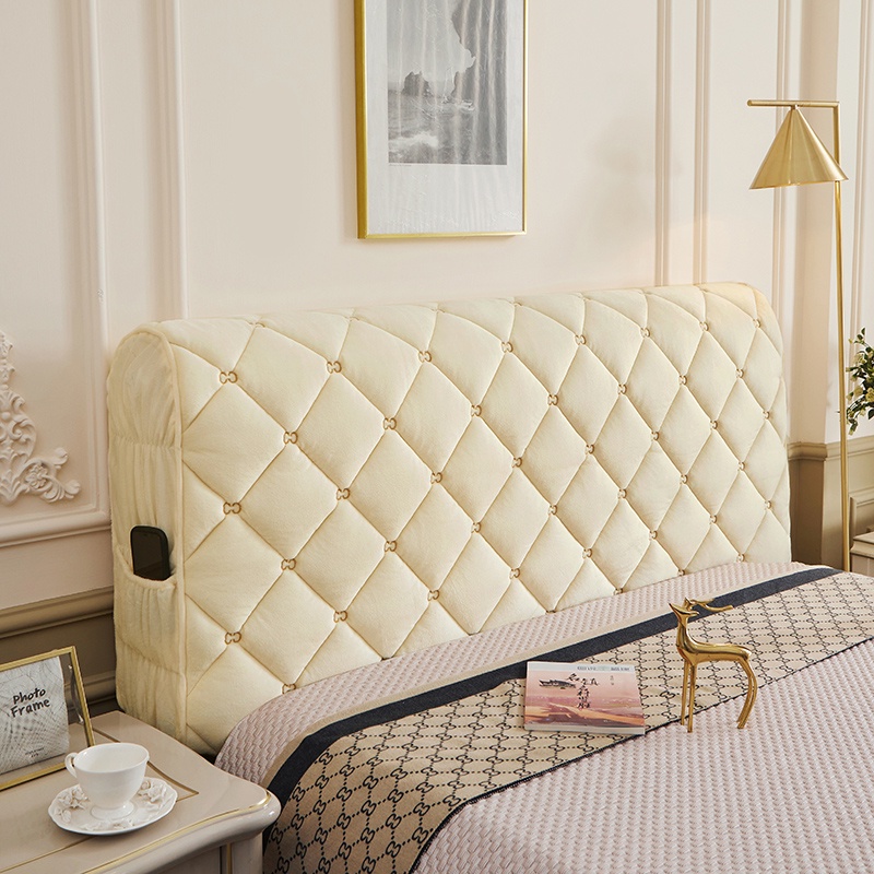 CYCMACO Fluwelen Bed Headboard Cover, Stretch All-Inclusive Bescherming Cover, Elastisch, Effen, Stofdichte Hoofdbordbekleding Voor Bed, Wasbaar (150cm, Lichtgrijs