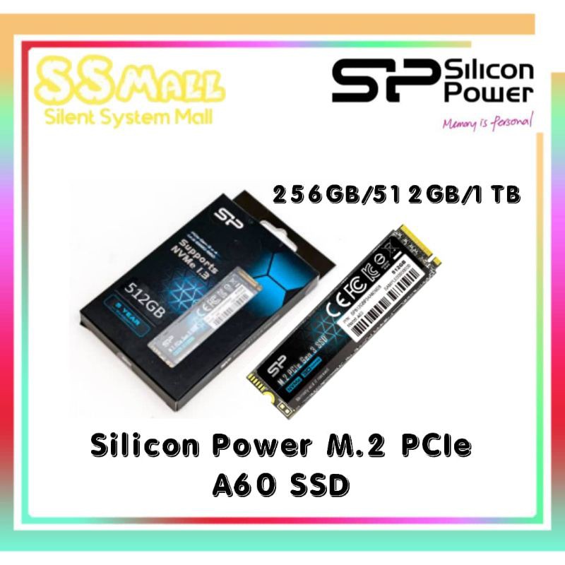 Silicon Power A60 NVMe PCIe Gen3x4 M.2 2280 SSD 256GB/ 512GB