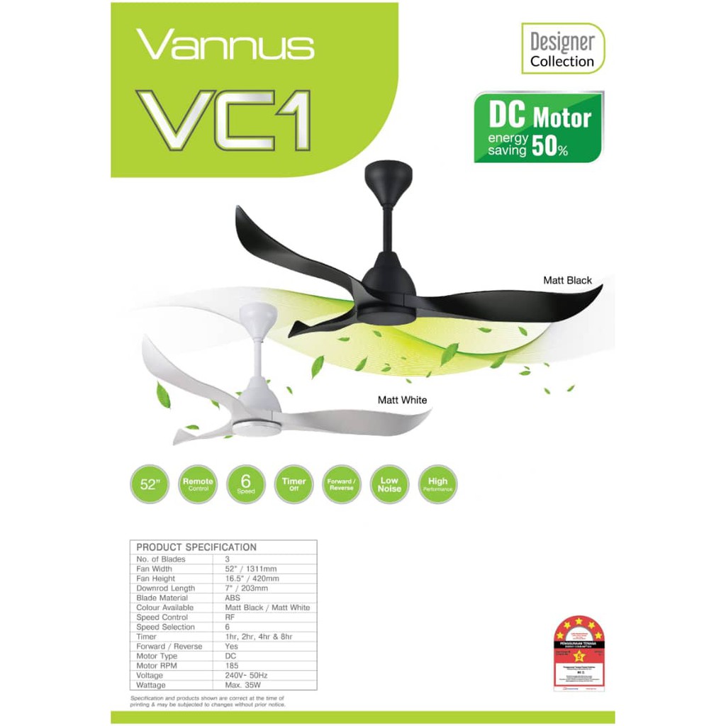 ALPHA VANNUS VC1 BLACK DC REMOTE CEILING FAN | Shopee Malaysia