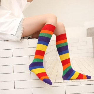 ESHOO Womens Rainbow Novelty Striped Knee High Socks Girls Funny Athletic Colorful Cute Cotton Stockings Tube Socks Gift, Women's, Size: One size