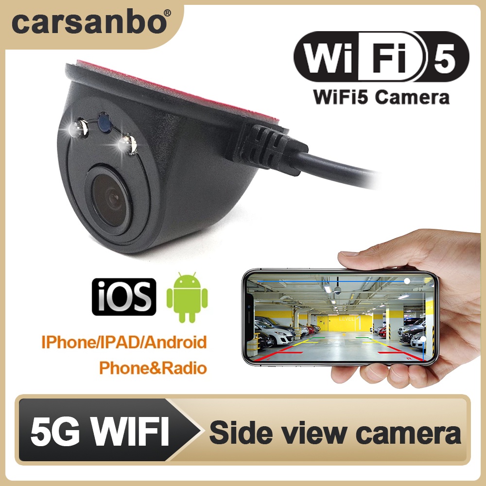 Car Side View Camera Wireless 5GWIFI Night Vision Camera with LED Light ...