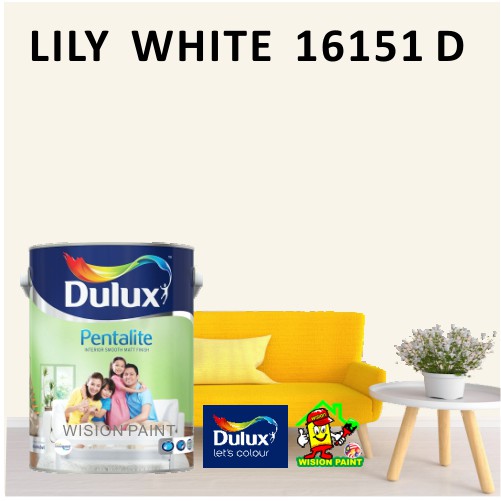 LILY WHITE 16151 D ( 5L ) dulux pentalite interior paint / matt finish /  easy clean / easywash / low odour / low voc | Shopee Malaysia