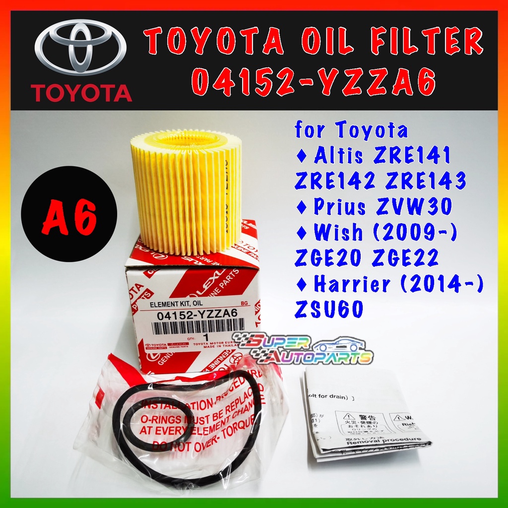 TOYOTA Oil Filter 04152-YZZA6 Toyota Wish ZGE20, Altis ZRE 142, Prius ...