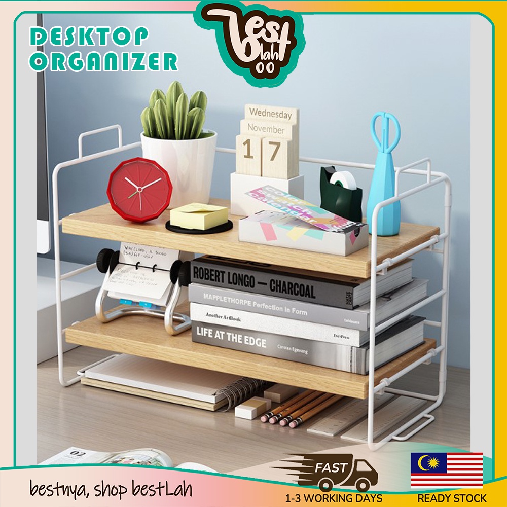 BESTLAHH Book Rack Desk Organizer Multi Tier Table Top Shelf Wooden ...
