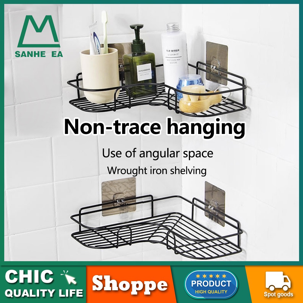 Punch free bathroom rack wrought iron rack wall mounted bathroom