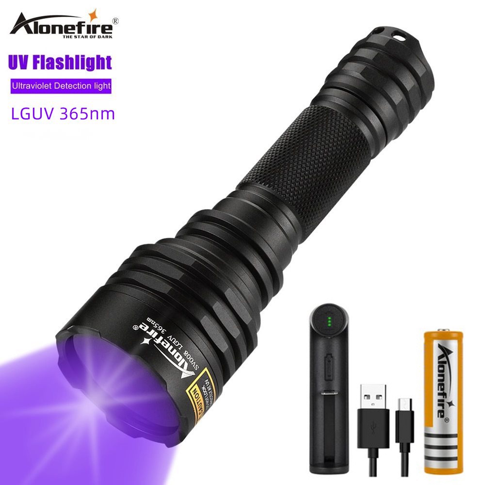 Alonefire SV003 10W 365nm UV Flashlight Portable Rechargeable Blacklight for Pet Urine Detector, Resin Cured, Scorpio, Fish, Minerals with Aluminum Housing, Battery Charger