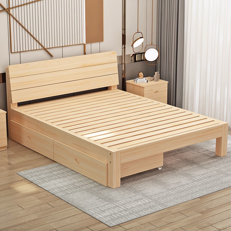 All solid wood bed, large bed frame, dormitory bed, double bed