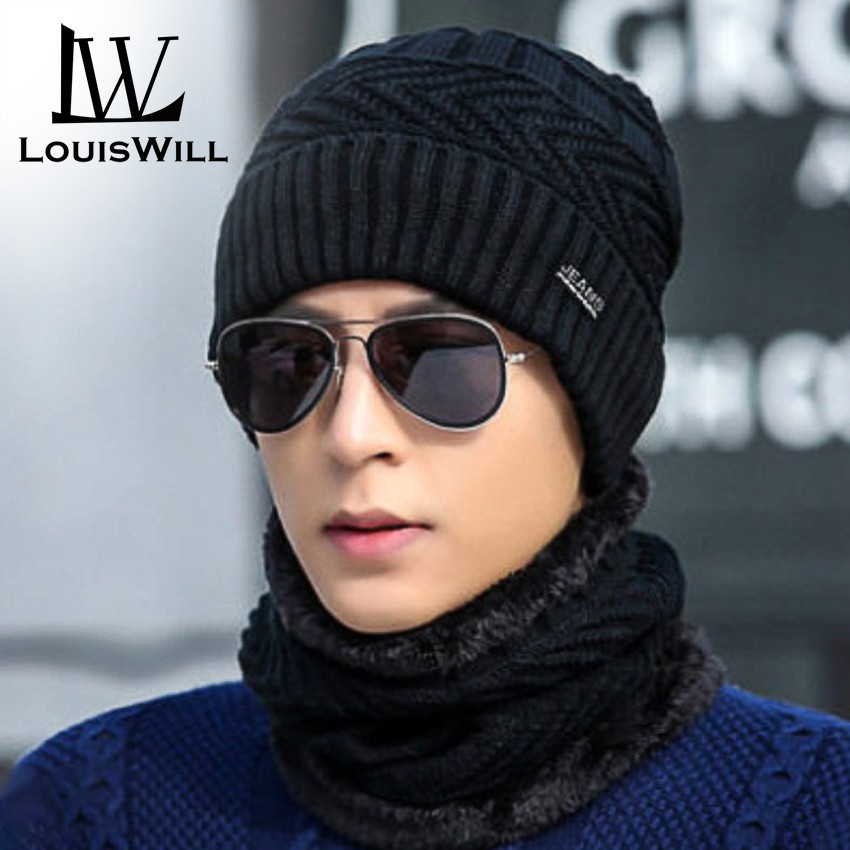 LouisWill Winter Hats Beanie Wool Hats with Thick Knitted Cap Scarf for