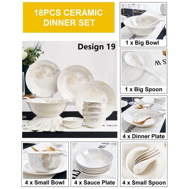 4 Nordic Design Premium 18PCS Ceramic Dinnerware Dishes Set Bowl and