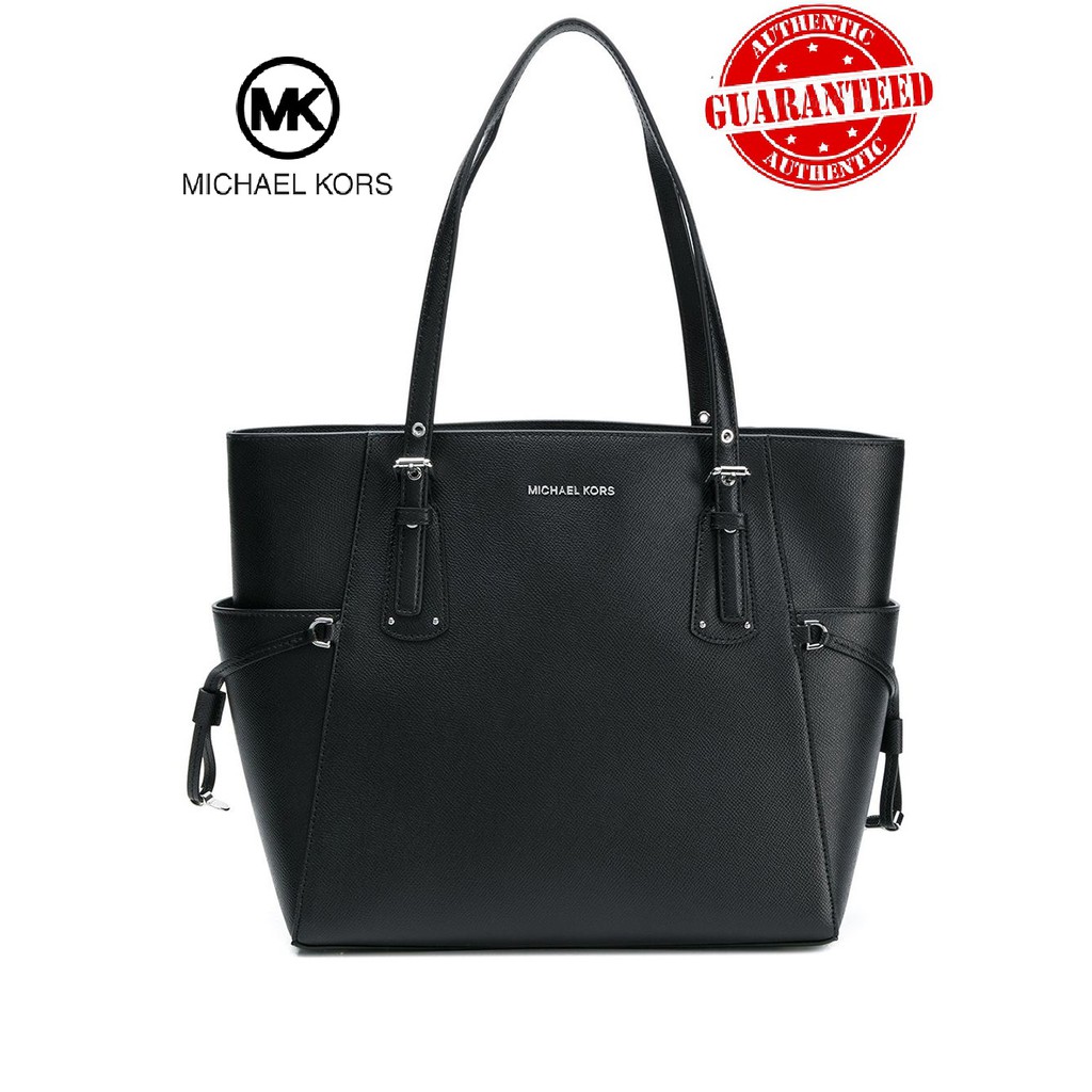 100 Authentic Michael Kors Black Voyager Crossgrain Leather Tote Bag Shopee Malaysia