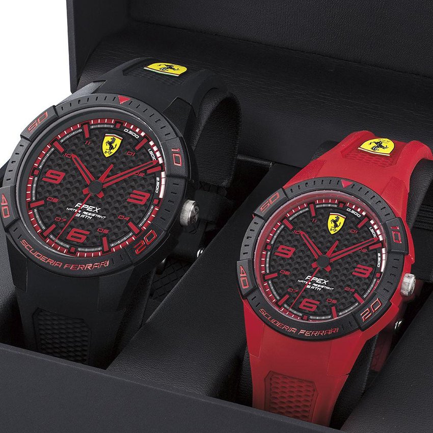 100 Original Scuderia Ferrari 0870044 Apex Couple Watch Set Black And Red Silicon Strap Watch 2 Years Warranty Shopee Malaysia