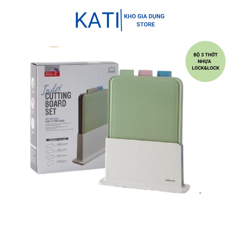 Set of 3 Lock&Lock antibacterial plastic cutting boards with stand ...
