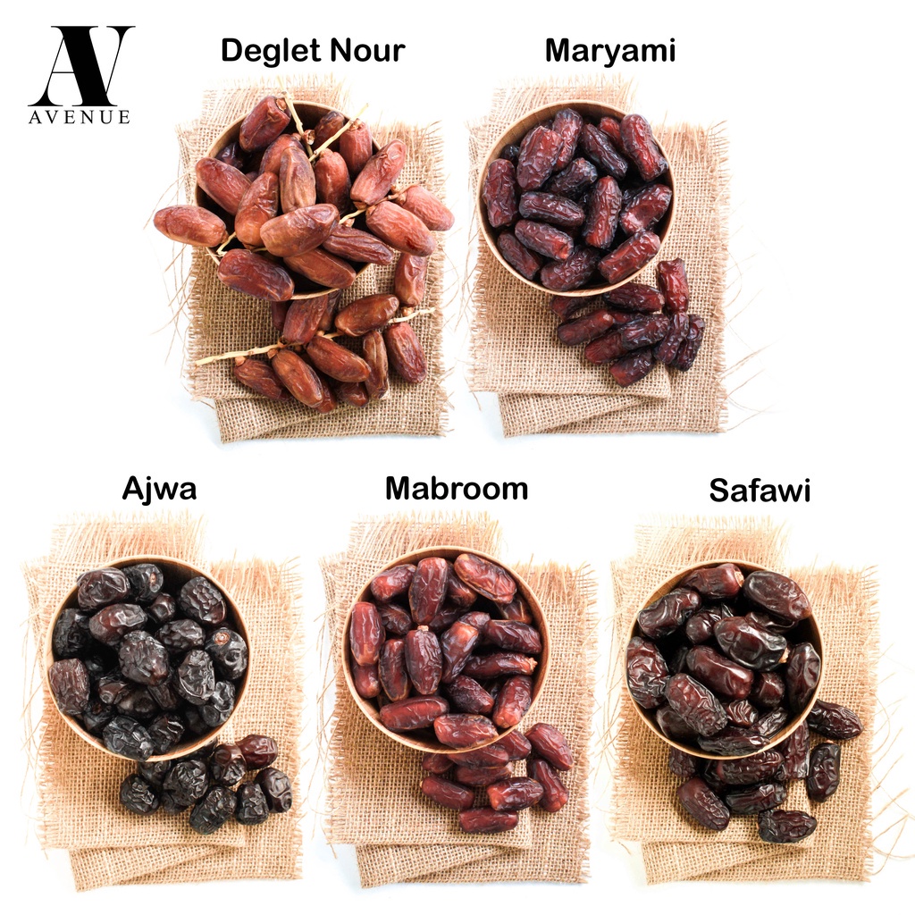Kurma Safawi Ajwa Medjoul Mabroom Deglet Noor Maryami Madinah Dates