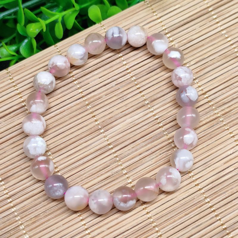 Natural Madagascar Blossom Sakura Agate Crystal Bracelet *9