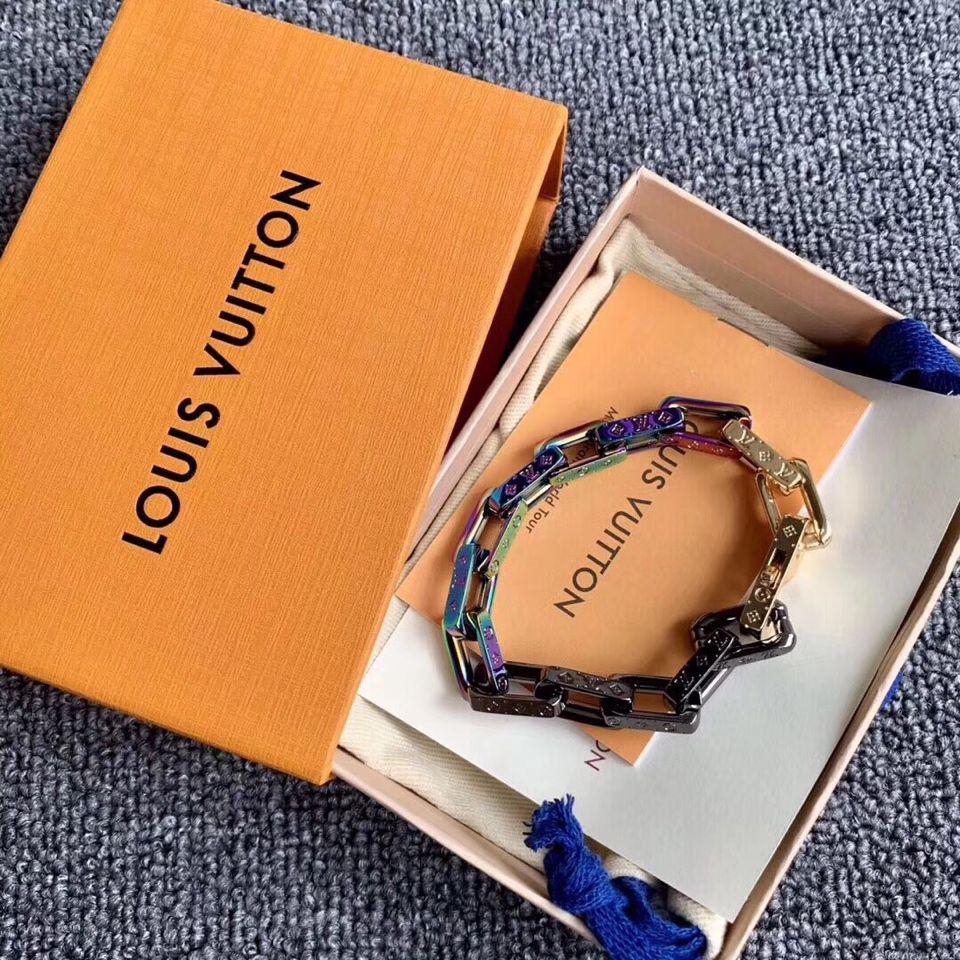 Louis Vuitton Chain Bracelet Engraved Monogram Colors Black/Gold/Multicolor  for Men