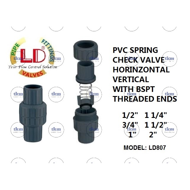BRAND LD LD807 PVC HORIZONTAL VERTICAL SPRING CHECK VALVE CARRY