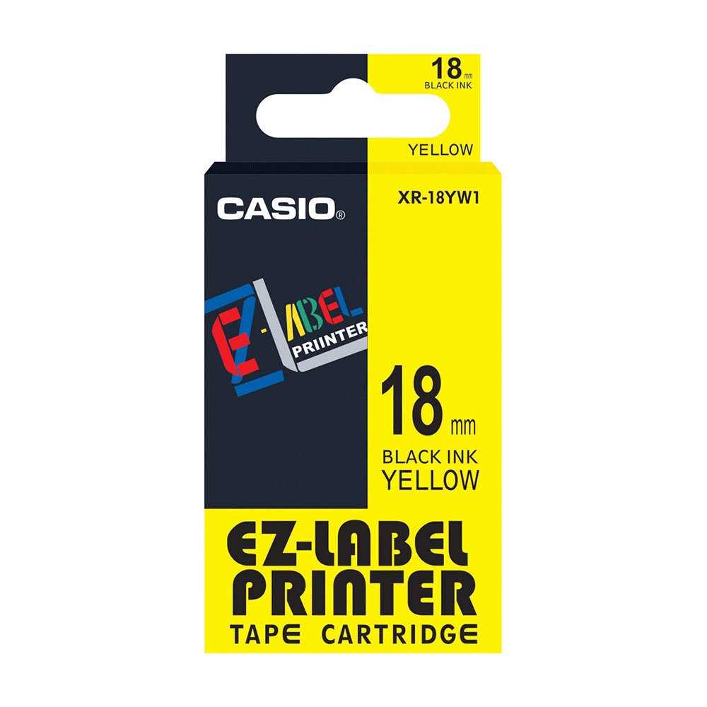 Casio EzLabel Tape Cartridge 18mm, Black on Yellow (XR18YW1