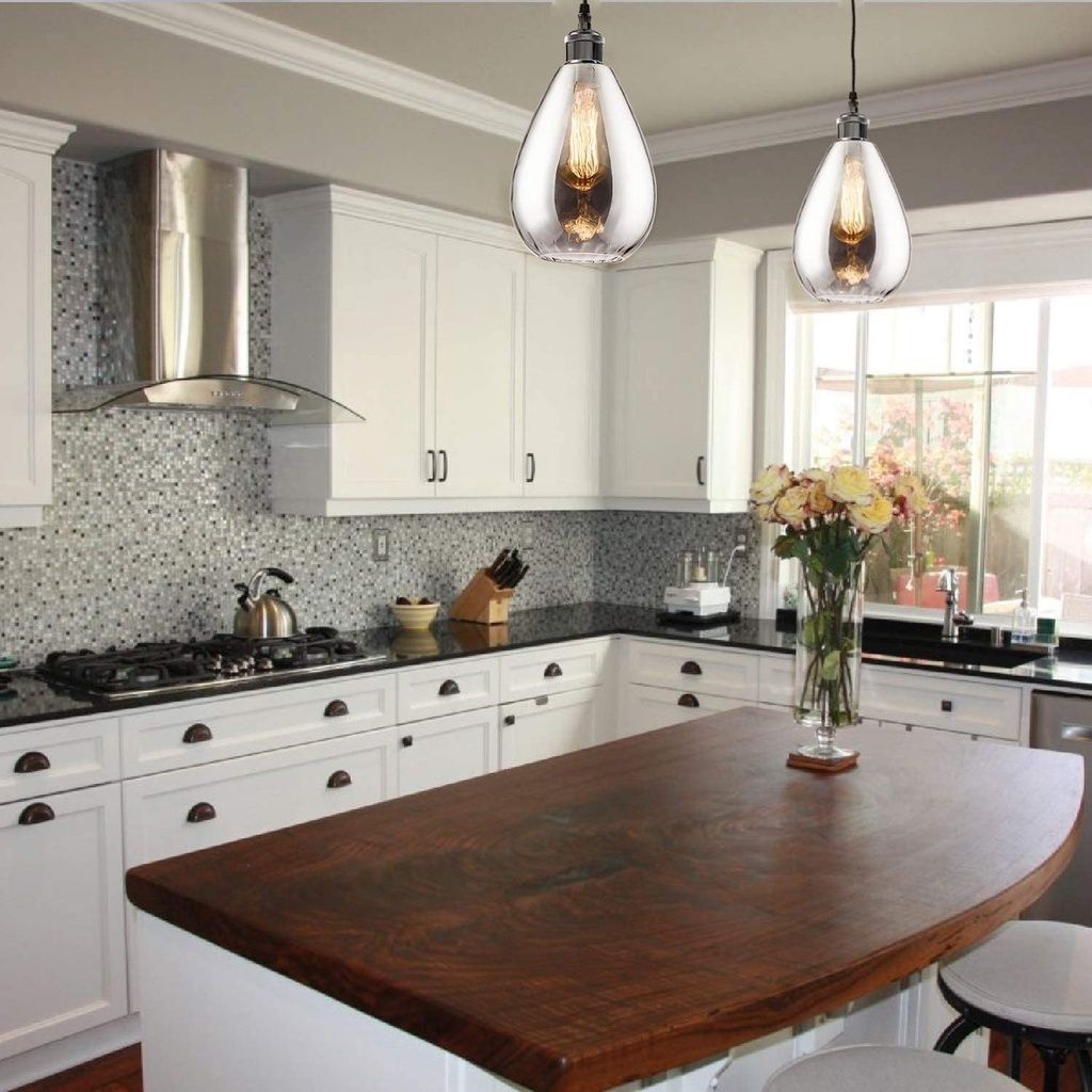 Industrial Glass Pendant Lights for Kitchen Island, Modern Teardrop