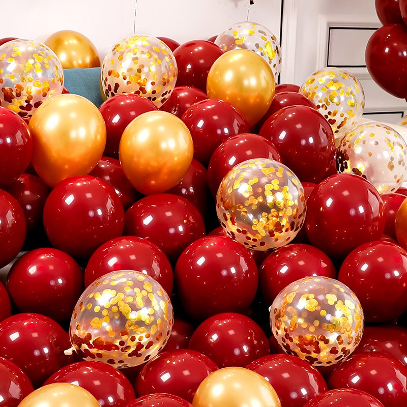 25pcs Wedding Decoration Latex Balloons Golden Ruby Red Balloon ...