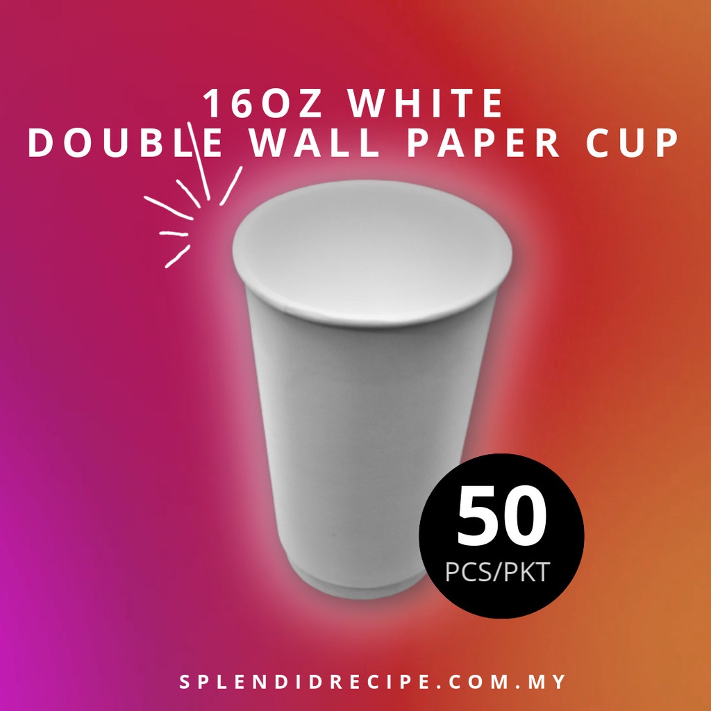 16oz White Double Wall Paper Hot Cup With Reclosable Lid (50 pcs ...
