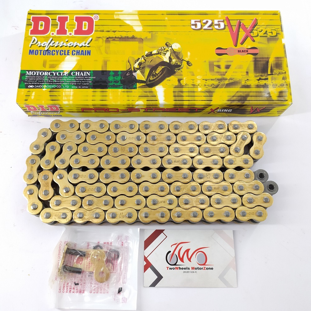MOTORCYCLE CHAIN DID 525VX HEAVYDUTY PRO STREET XRING CHAINS GOLD