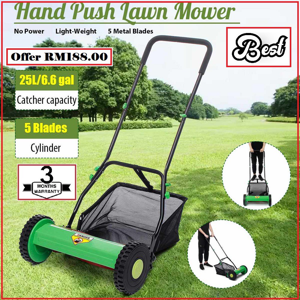 BEST 16 inch walk behind hand push manual lawn mower 3 Months Warranty