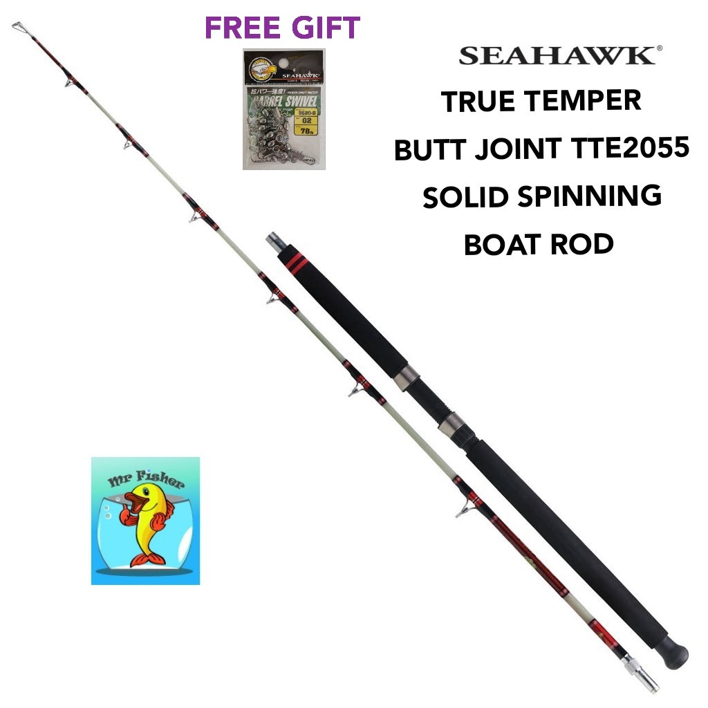 FISHER SEAHAWK TRUE TEMPER BUTT JOINT TTE 2055 SOLID SPINNING BOAT ROD ...