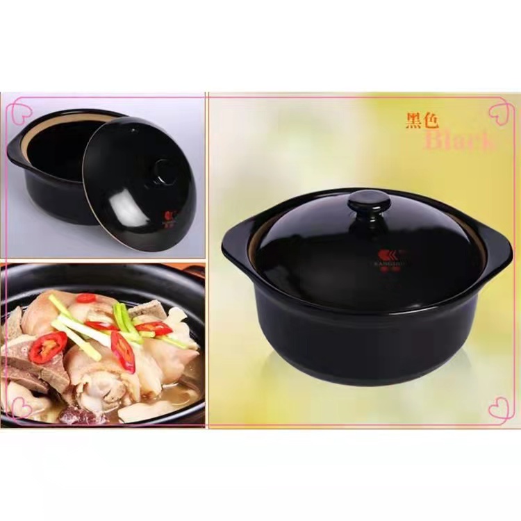 Ready Stock Kangshu Ceramic Casserole Household Stew Pot Black Soup Pot