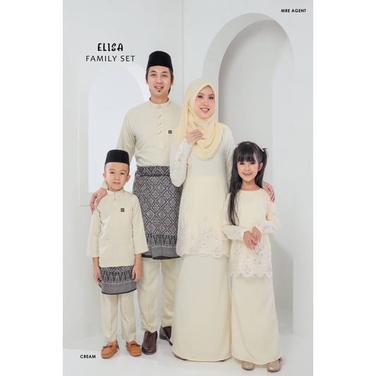 SET FAMILY WARNA CREAM | BAJU KURUNG MODEN ELISA | SET RAYA SEDINDON ...