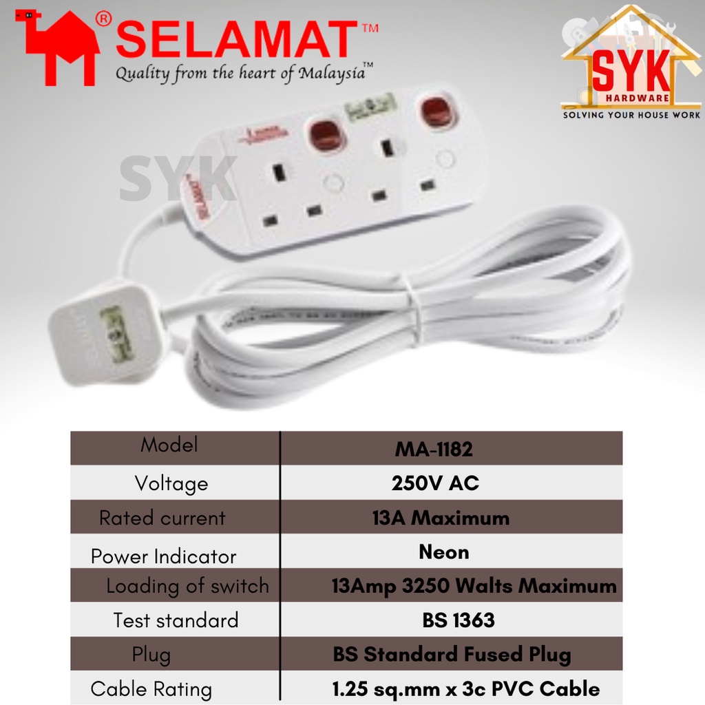 SYK SELAMAT 4 Gang 40 Meter Portable Extension Cable Reel Plug