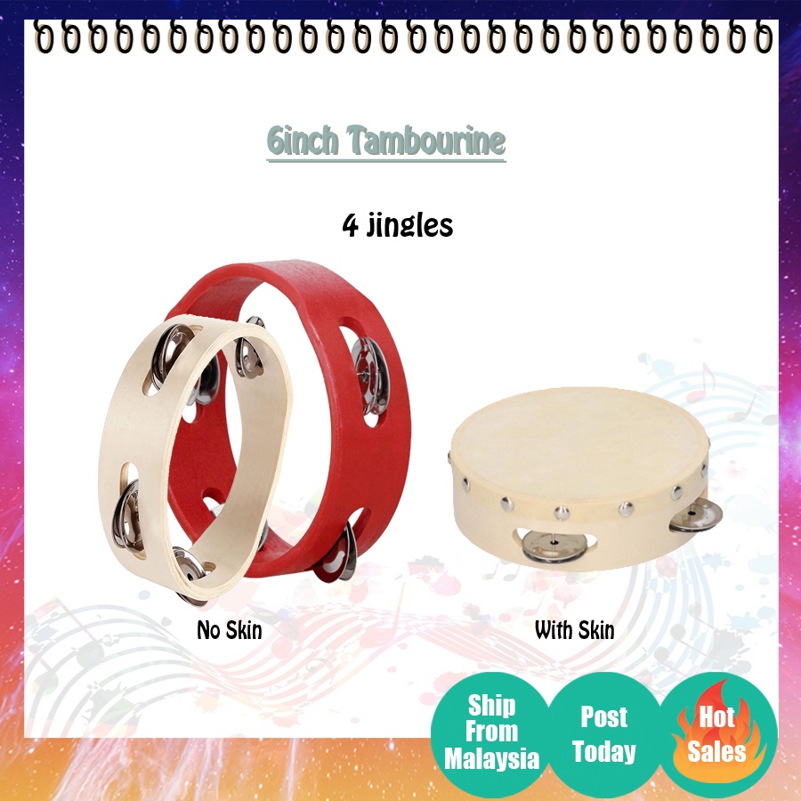 6 inch Tambourine 4 Pair Jingles With Skin Without Skin Alatalat Muzik