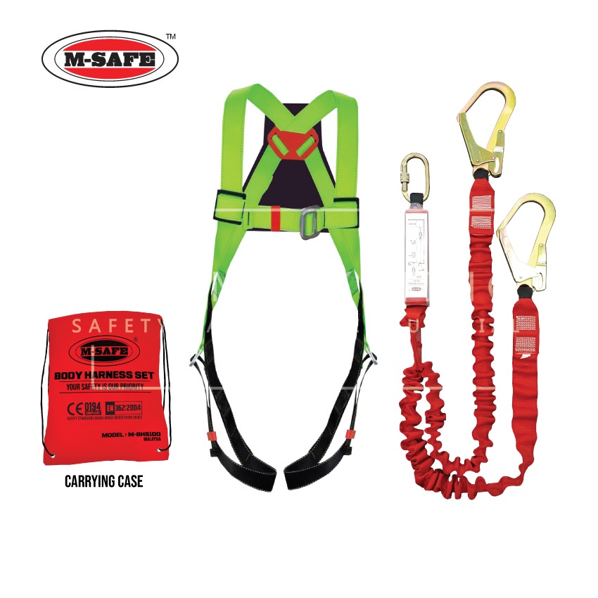 M-SAFE FULL BODY HARNESS SET / ALLOY STEEL HOOK + DOUBLE LANYARD ...