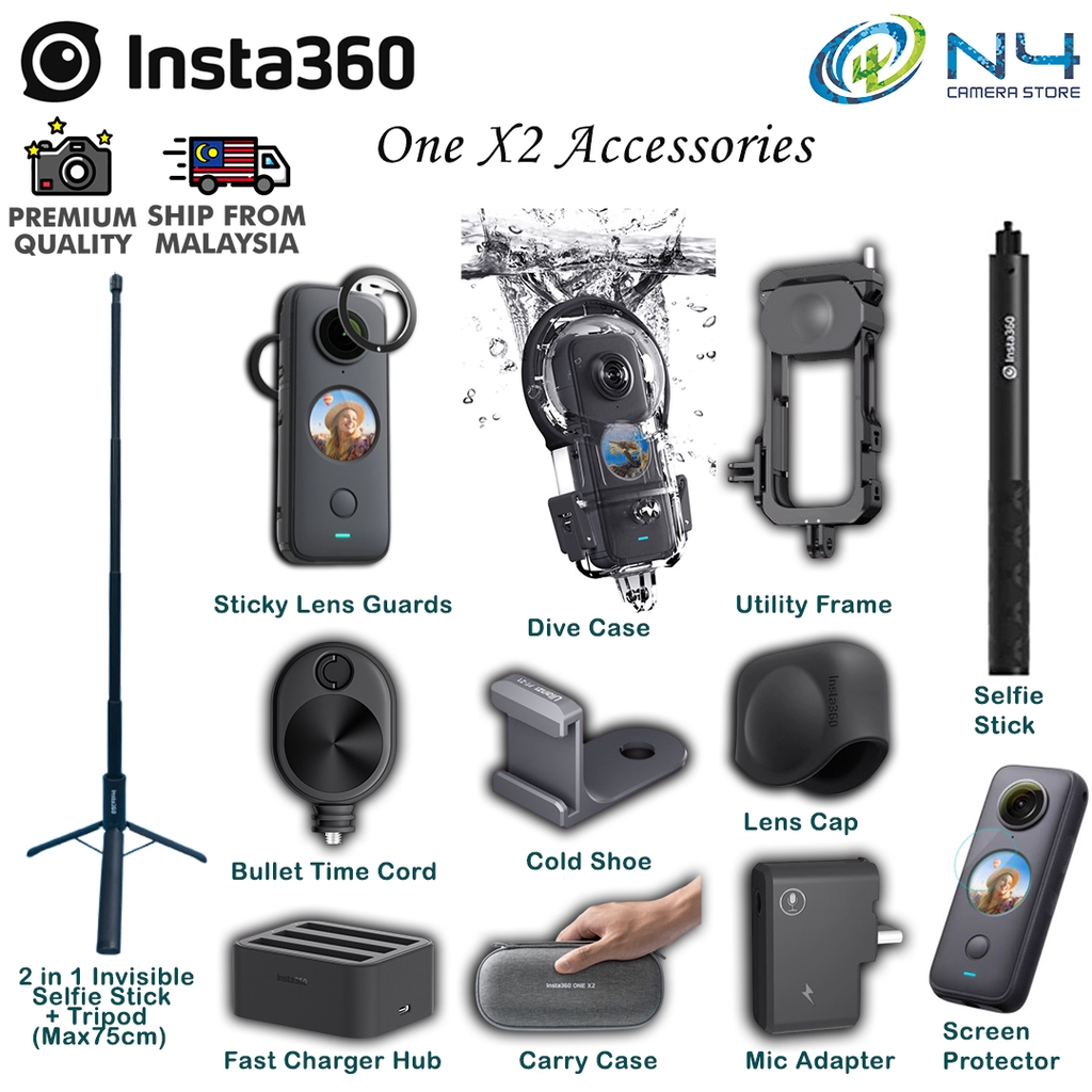 Insta360 One X2 Accessories Bullet Time Cord / Lens Cap / Fast Charge Hub /  Insta360 ONE X2 Invisible Selfie Stick