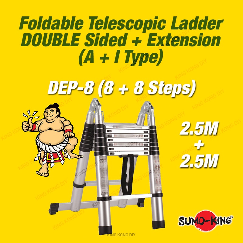 SUMO-KING HEAVY DUTY Telescopic Extendable Aluminium Ladder Foldable ...
