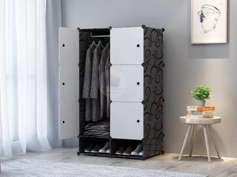 Cabinet 6 Cube + 2 Kasut Cubes Black Stripes DIY Wardrobe Rak Rack ...