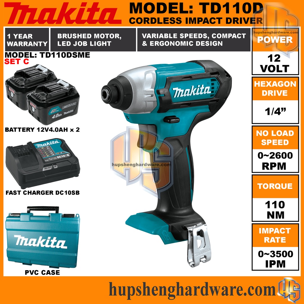 Makita TD110D Cordless Impact Driver Hex Drive1 4